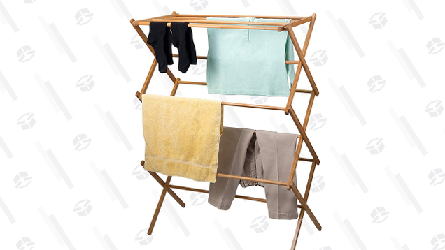 Bamboo drying racks like this one are lightweight, and can fold up thin for easy storage when not in use.